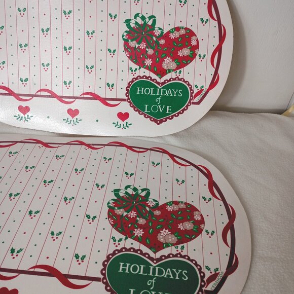 VTG 90s Oval Vinyl Christmas Valentines Placemats Holidays of Love Hearts Franco - Picture 6 of 7